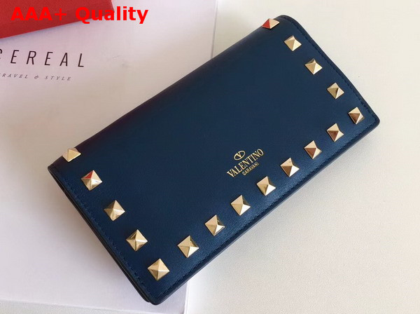 Valentino Rockstud Wallet in Blue Calfskin Replica