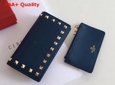 Valentino Rockstud Wallet in Blue Calfskin Replica