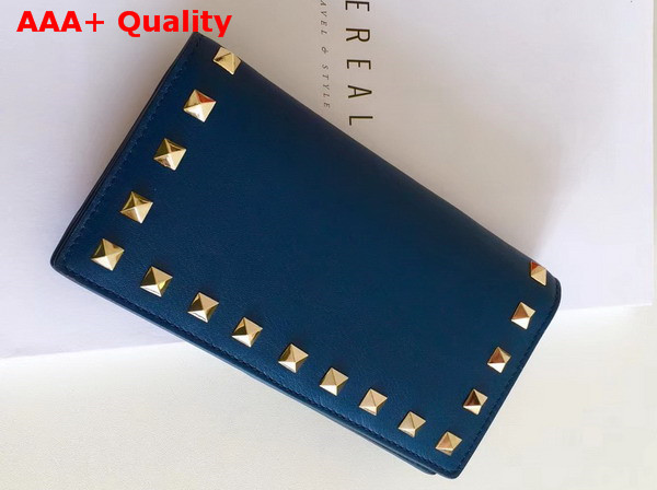 Valentino Rockstud Wallet in Blue Calfskin Replica