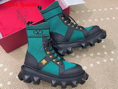 Valentino Roman Stud Boot in Black Calfskin and Green Stretch Knit Replica