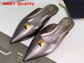 Valentino Roman Stud Flat Mule Antique Silver Calfskin Replica