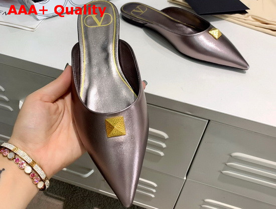 Valentino Roman Stud Flat Mule Antique Silver Calfskin Replica