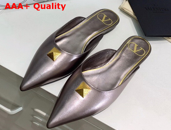 Valentino Roman Stud Flat Mule Antique Silver Calfskin Replica