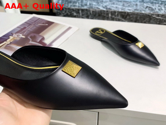 Valentino Roman Stud Flat Mule Black Calfskin Replica