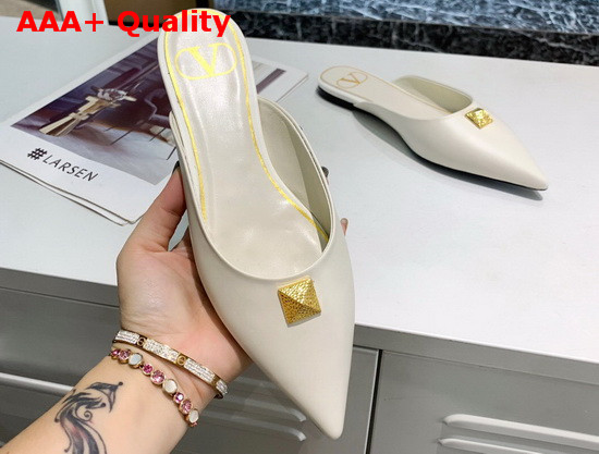 Valentino Roman Stud Flat Mule Ivory Calfskin Replica