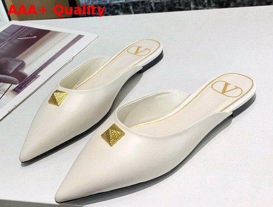 Valentino Roman Stud Flat Mule Ivory Calfskin Replica