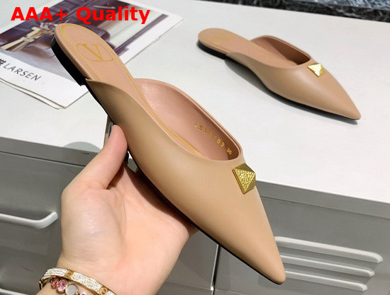 Valentino Roman Stud Flat Mule Nude Calfskin Replica