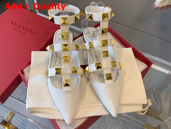 Valentino Roman Stud Flat Sandal in White Calfskin Replica