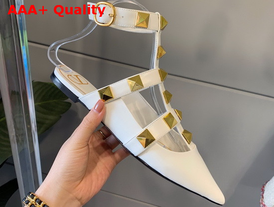 Valentino Roman Stud Flat Sandal in White Calfskin Replica