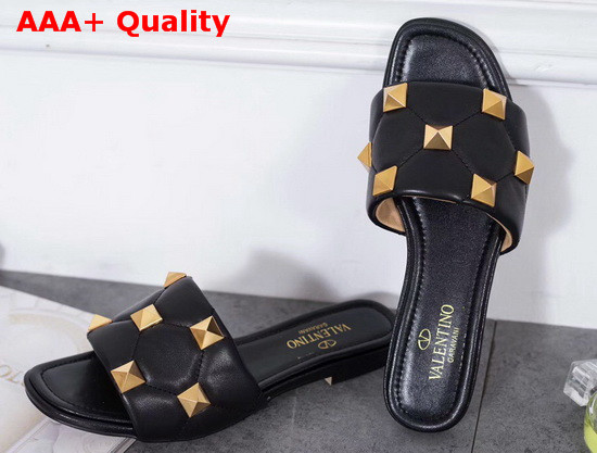 Valentino Roman Stud Slide Sandal in Black Quilted Nappa Leather Replica