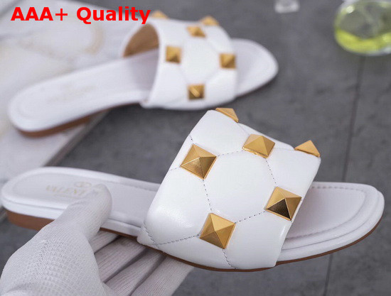 Valentino Roman Stud Slide Sandal in Ivory Quilted Nappa Leather Replica