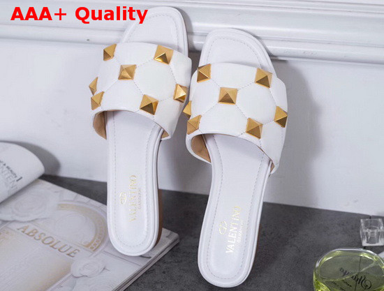 Valentino Roman Stud Slide Sandal in Ivory Quilted Nappa Leather Replica