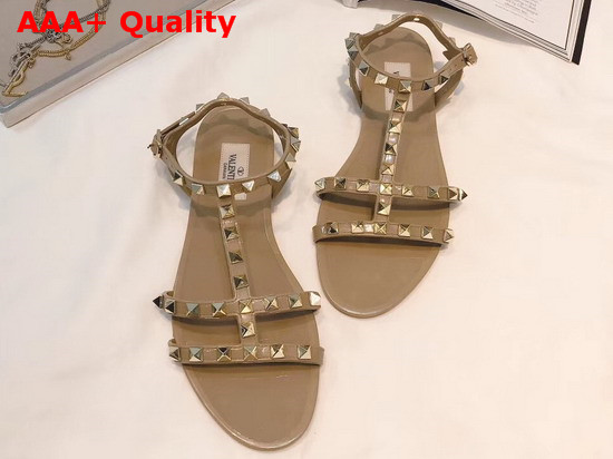 Valentino Rubber Rockstud Flat Sandal Poudre Replica