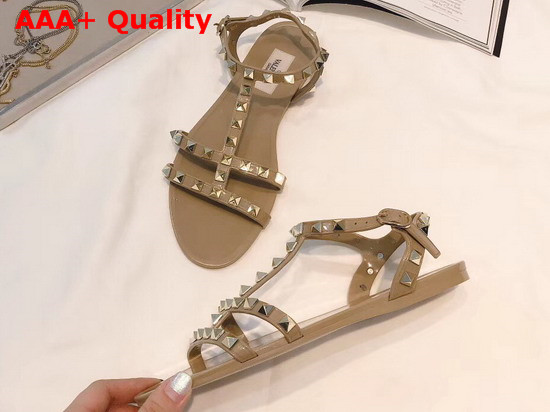 Valentino Rubber Rockstud Flat Sandal Poudre Replica