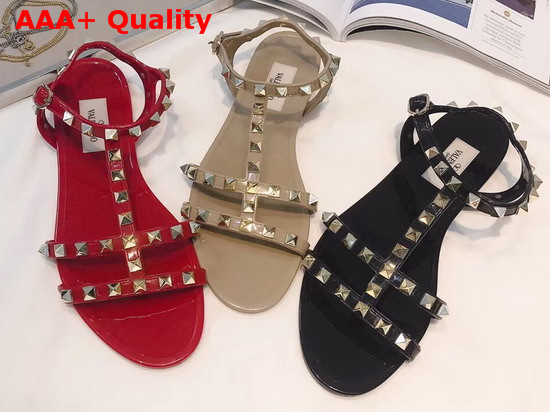 Valentino Rubber Rockstud Flat Sandal Poudre Replica