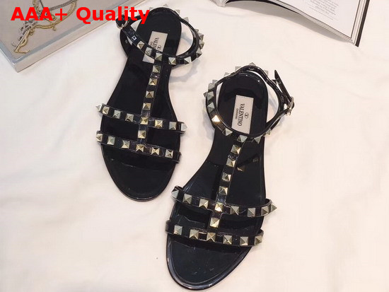 Valentino Rubber Rockstud Flat Sandal in Black Replica