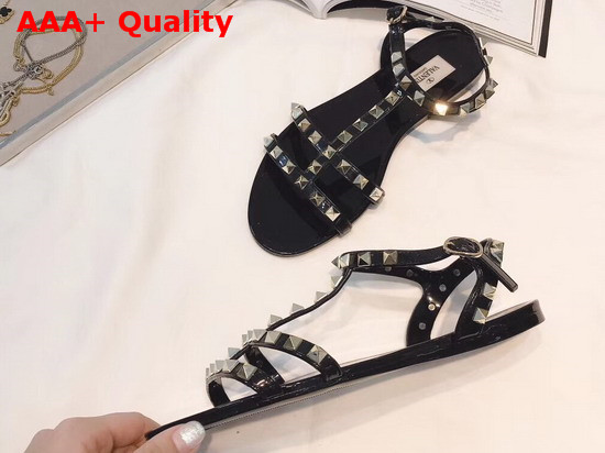 Valentino Rubber Rockstud Flat Sandal in Black Replica