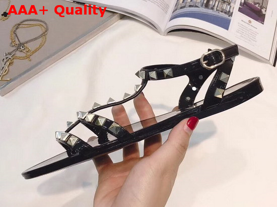 Valentino Rubber Rockstud Flat Sandal in Black Replica