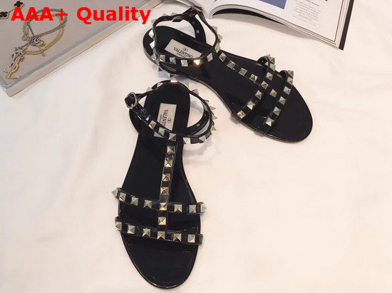 Valentino Rubber Rockstud Flat Sandal in Black Replica