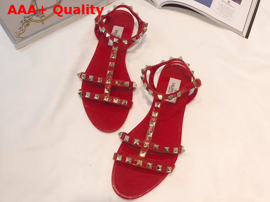 Valentino Rubber Rockstud Flat Sandal in Red Replica