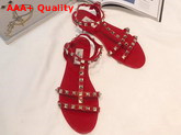 Valentino Rubber Rockstud Flat Sandal in Red Replica