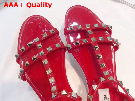 Valentino Rubber Rockstud Flat Sandal in Red Replica