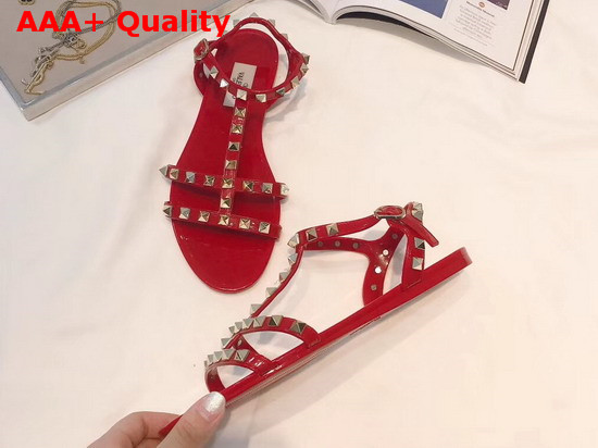 Valentino Rubber Rockstud Flat Sandal in Red Replica