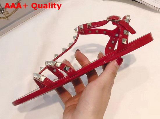 Valentino Rubber Rockstud Flat Sandal in Red Replica