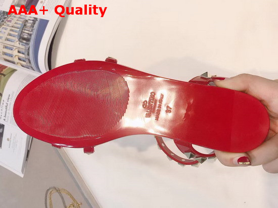 Valentino Rubber Rockstud Flat Sandal in Red Replica