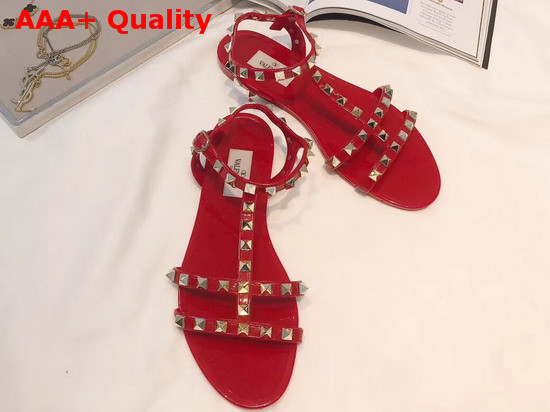 Valentino Rubber Rockstud Flat Sandal in Red Replica