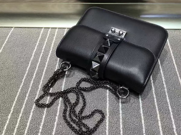 Valentino Small Chain Cross Body Bag in Black Calfskin with Black Hardwares for Sale