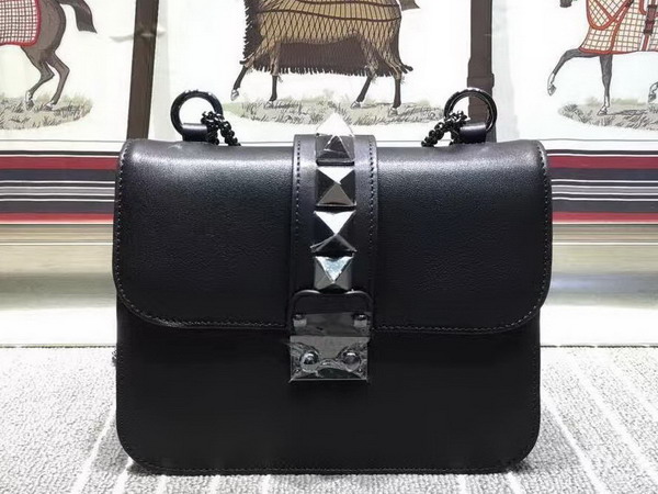 Valentino Small Chain Cross Body Bag in Black Calfskin with Black Hardwares for Sale