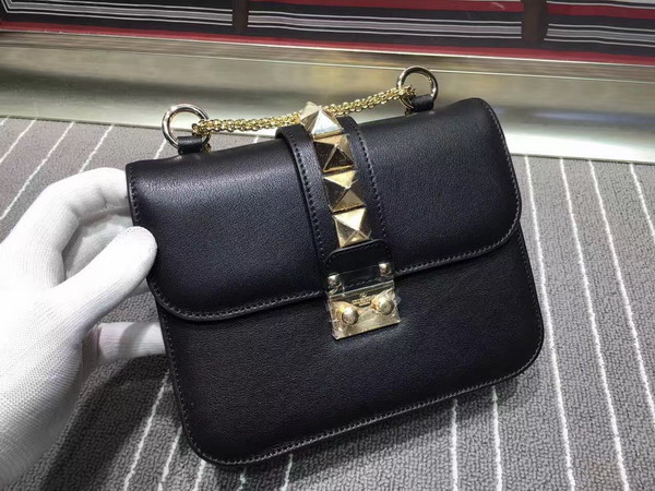 Valentino Small Chain Cross Body Bag in Black Calfskin with Gold Metal for Sale