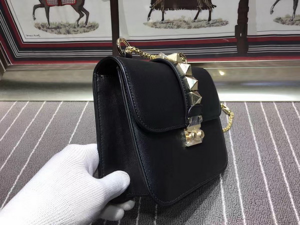 Valentino Small Chain Cross Body Bag in Black Calfskin with Gold Metal for Sale