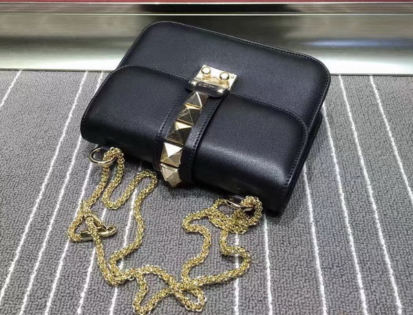 Valentino Small Chain Cross Body Bag in Black Calfskin with Gold Metal for Sale