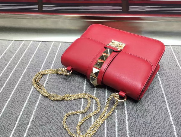 Valentino Small Chain Cross Body Bag in Red Calfskin with Gold Buckle for Sale