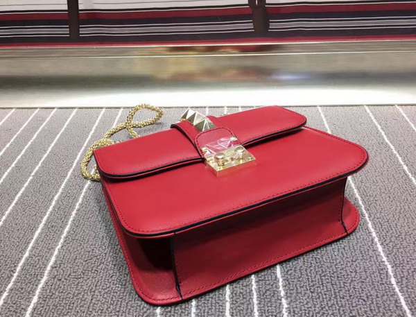 Valentino Small Chain Cross Body Bag in Red Calfskin with Gold Buckle for Sale