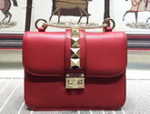 Valentino Small Chain Cross Body Bag in Red Calfskin with Gold Buckle for Sale