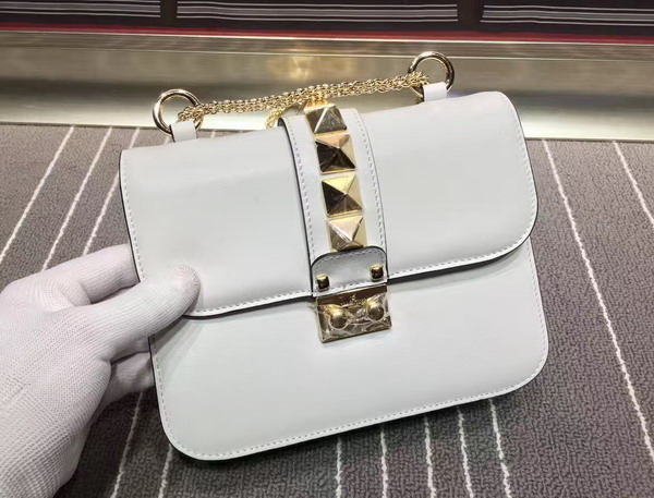 Valentino Small Chain Cross Body Bag in White Calfskin with Gold Metal for Sale