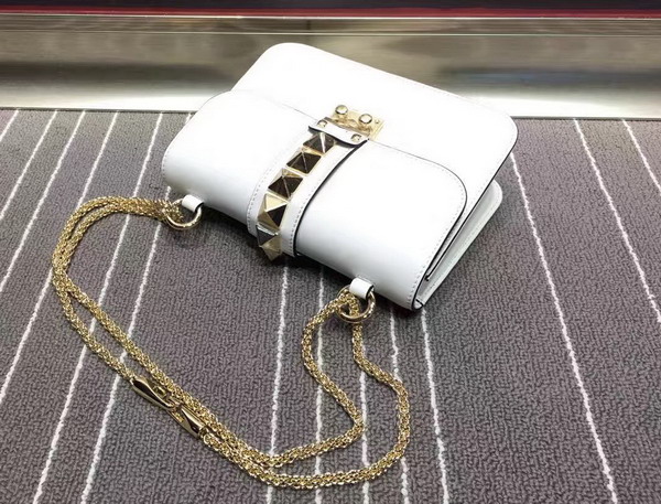 Valentino Small Chain Cross Body Bag in White Calfskin with Gold Metal for Sale