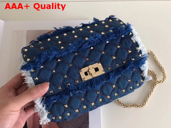 Valentino Small Denim Rockstud Spike Bag Replica