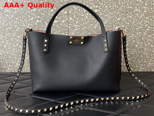 Valentino Small Rockstud Grainy Calfskin Bag with Contrasting Lining Black Replica