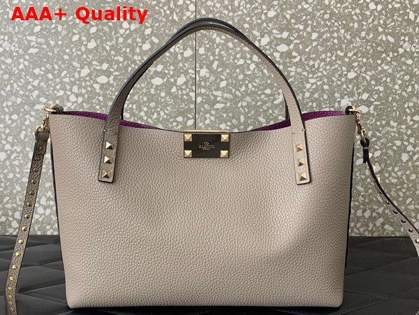 Valentino Small Rockstud Grainy Calfskin Bag with Contrasting Lining Dove Gray Replica