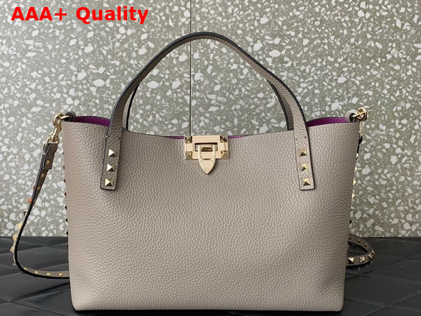 Valentino Small Rockstud Grainy Calfskin Bag with Contrasting Lining Dove Gray Replica