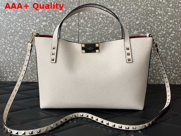 Valentino Small Rockstud Grainy Calfskin Bag with Contrasting Lining Light Ivory Replica