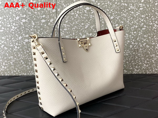 Valentino Small Rockstud Grainy Calfskin Bag with Contrasting Lining Light Ivory Replica