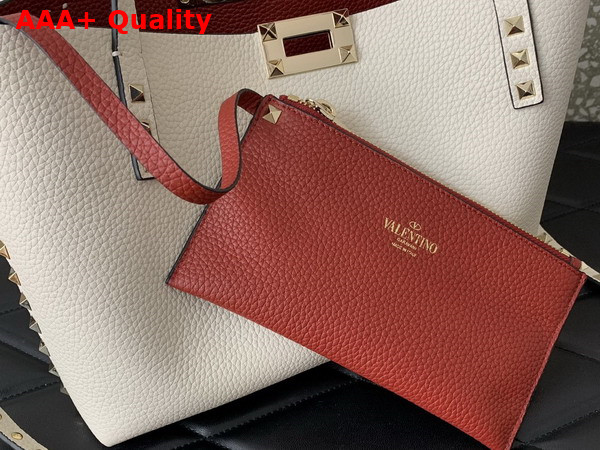 Valentino Small Rockstud Grainy Calfskin Bag with Contrasting Lining Light Ivory Replica