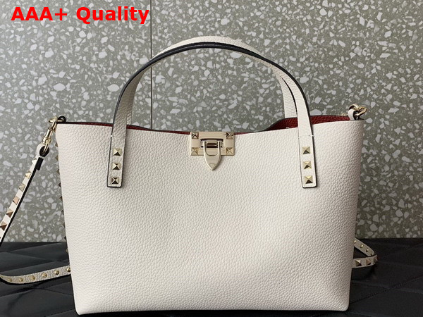 Valentino Small Rockstud Grainy Calfskin Bag with Contrasting Lining Light Ivory Replica