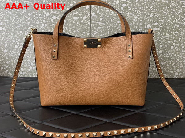 Valentino Small Rockstud Grainy Calfskin Bag with Contrasting Lining Saddle Brown Replica