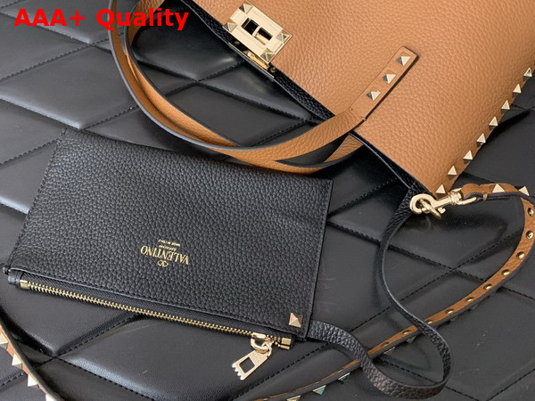 Valentino Small Rockstud Grainy Calfskin Bag with Contrasting Lining Saddle Brown Replica